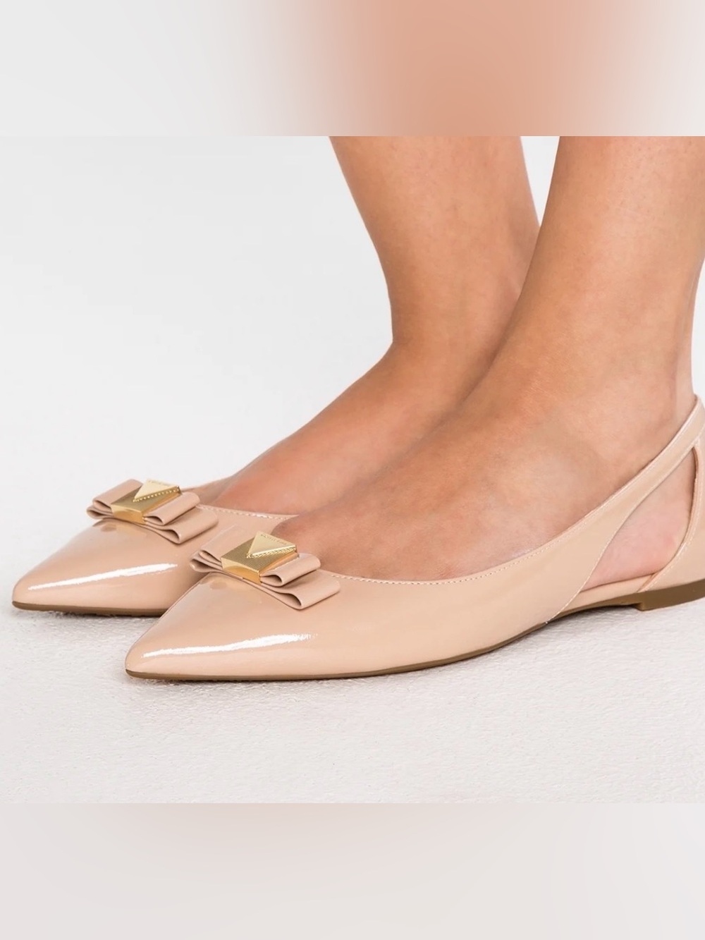 Michael Kors Patent Pointed-Toe Flats with Bow Accent - Nude NEW size 8.5